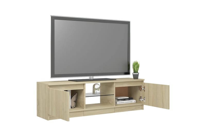 tv-skab med LED-lys 120x30x35,5 cm sonoma-eg - Brun - TV-borde