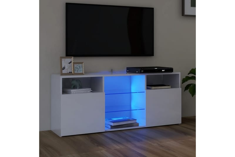 tv-skab med LED-lys 120x30x50 cm hvid højglans - Hvid - TV-borde
