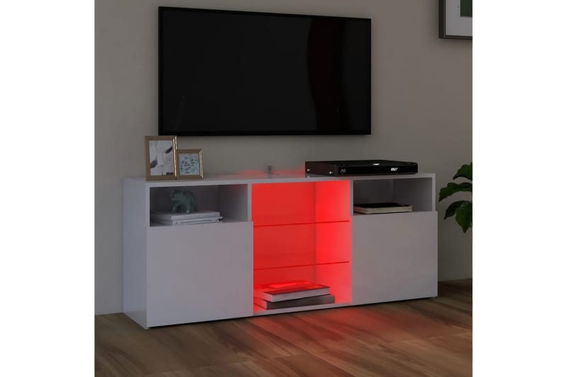 tv-skab med LED-lys 120x30x50 cm hvid højglans - Hvid - TV-borde