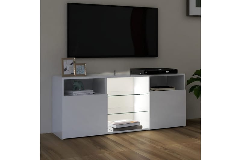 tv-skab med LED-lys 120x30x50 cm hvid højglans - Hvid - TV-borde