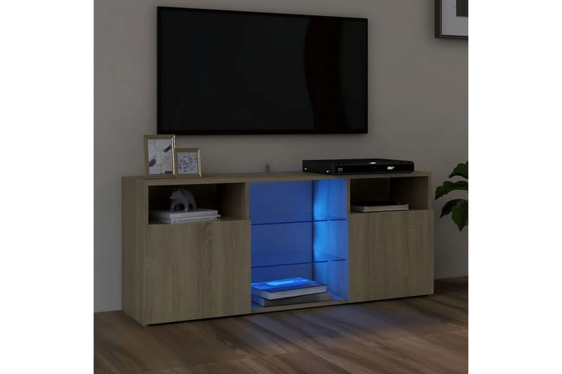 tv-skab med LED-lys 120x30x50 cm sonoma-eg - Brun - Møbler - TV borde & mediemøbler - TV-borde