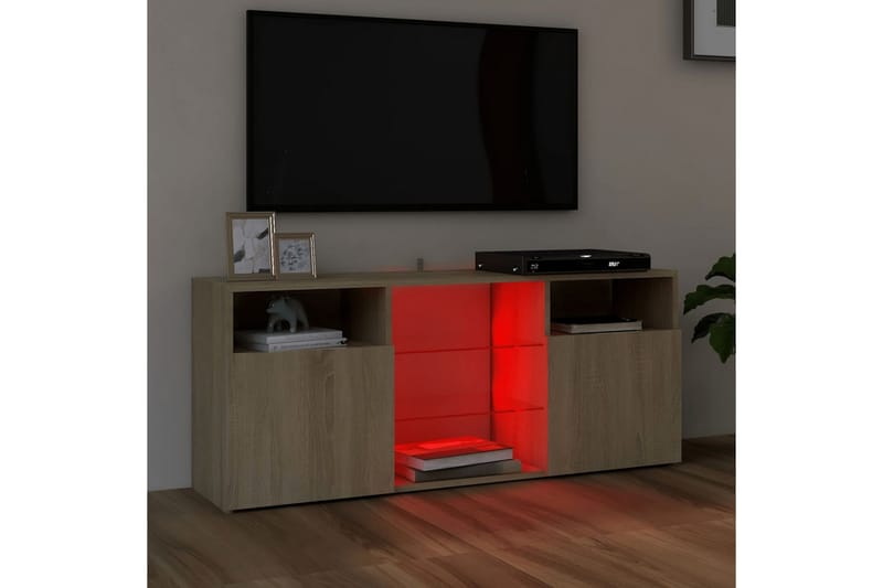 tv-skab med LED-lys 120x30x50 cm sonoma-eg - Brun - TV-borde