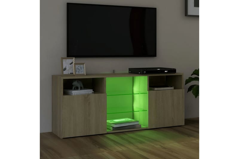 tv-skab med LED-lys 120x30x50 cm sonoma-eg - Brun - Møbler - TV borde & mediemøbler - TV-borde