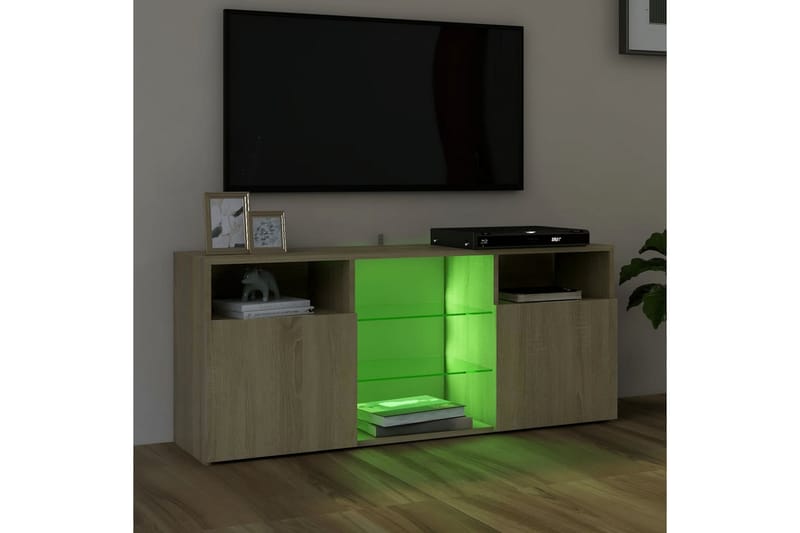 tv-skab med LED-lys 120x30x50 cm sonoma-eg - Brun - TV-borde