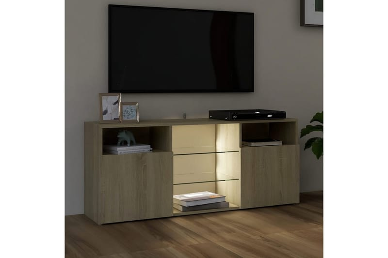 tv-skab med LED-lys 120x30x50 cm sonoma-eg - Brun - TV-borde