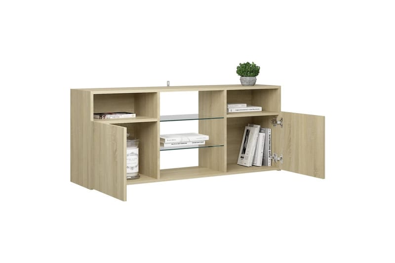 tv-skab med LED-lys 120x30x50 cm sonoma-eg - Brun - TV-borde