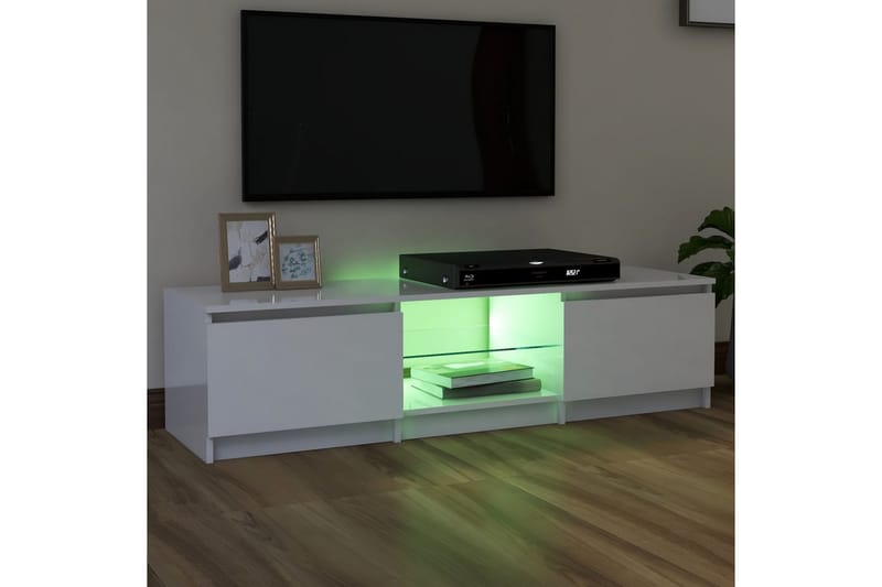 tv-skab med LED-lys 140x40x35,5 cm hvid højglans - Hvid - TV-borde