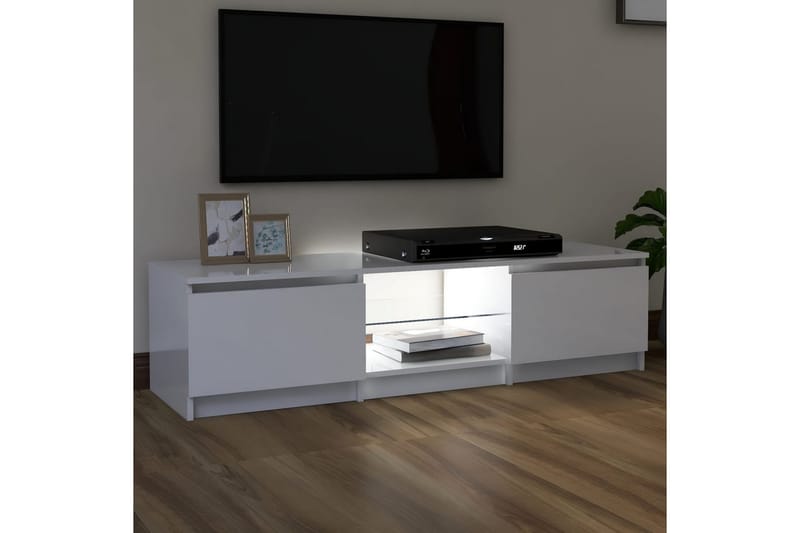 tv-skab med LED-lys 140x40x35,5 cm hvid højglans - Hvid - TV-borde