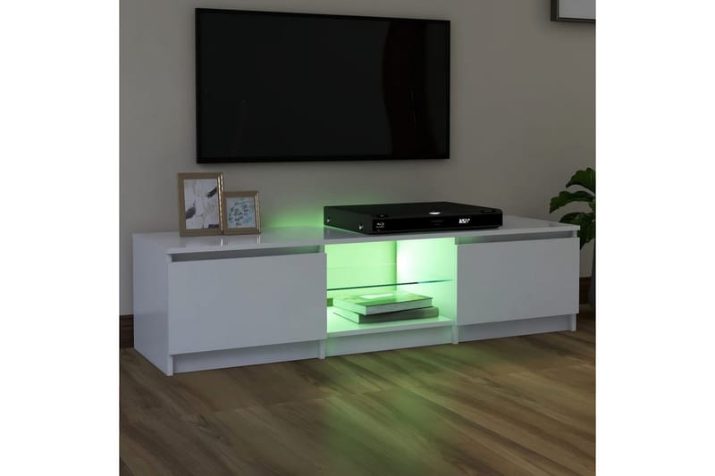 tv-skab med LED-lys 140x40x35,5 cm hvid - Hvid - Møbler - TV borde & mediemøbler - TV-borde