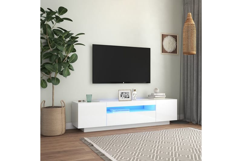 tv-skab med LED-lys 160x35x40 cm hvid højglans - Hvid - Møbler - TV borde & mediemøbler - TV-borde