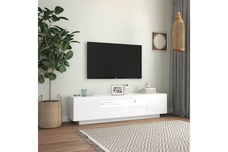 tv-skab med LED-lys 160x35x40 cm hvid højglans - Hvid - Møbler - TV borde & mediemøbler - TV-borde