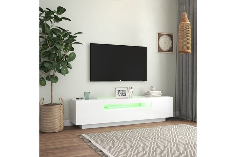 tv-skab med LED-lys 160x35x40 cm hvid højglans - Hvid - Møbler - TV borde & mediemøbler - TV-borde