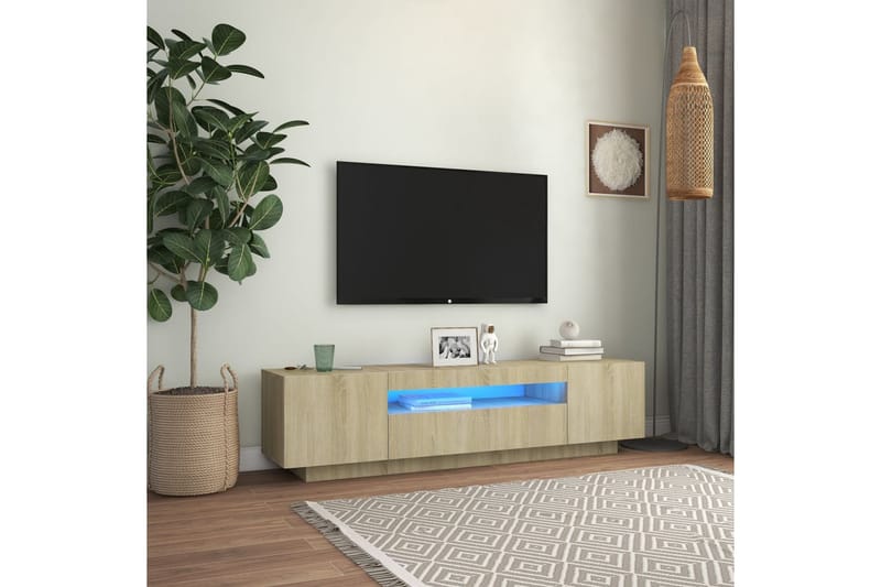 tv-skab med LED-lys 160x35x40 cm sonoma-eg - Brun - TV-borde