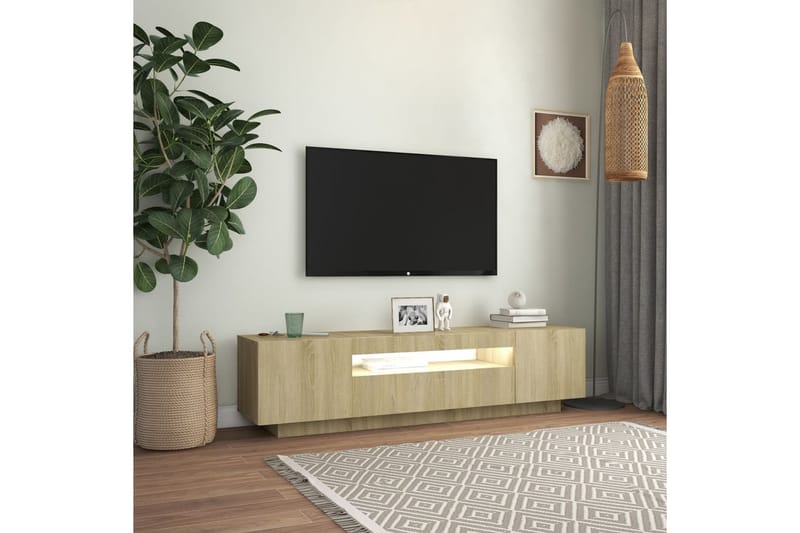 tv-skab med LED-lys 160x35x40 cm sonoma-eg - Brun - Møbler - TV borde & mediemøbler - TV-borde