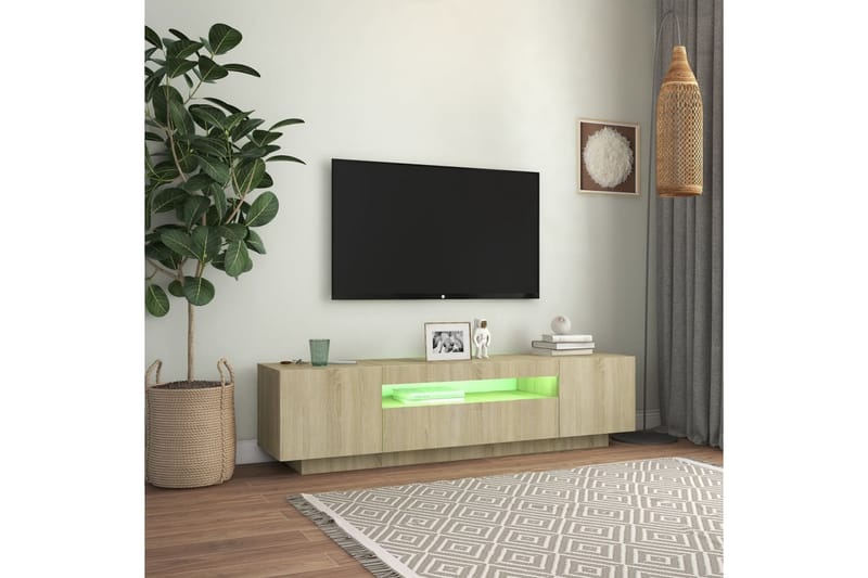 tv-skab med LED-lys 160x35x40 cm sonoma-eg - Brun - TV-borde