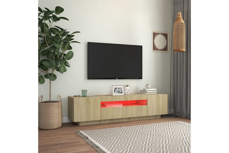 tv-skab med LED-lys 160x35x40 cm sonoma-eg - Brun - TV-borde