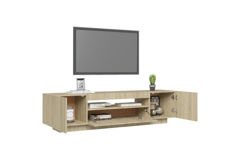 tv-skab med LED-lys 160x35x40 cm sonoma-eg - Brun - TV-borde