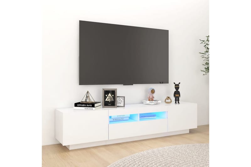 tv-skab med LED-lys 180x35x40 cm hvid - Hvid - Møbler - TV borde & mediemøbler - TV-borde