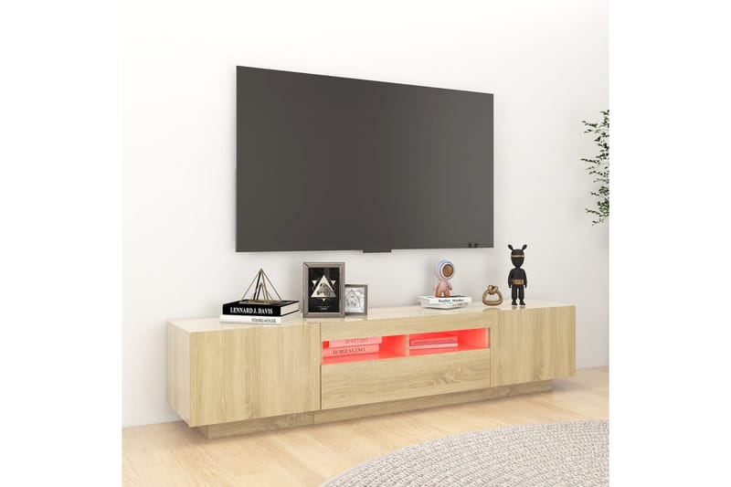 tv-skab med LED-lys 180x35x40 cm sonoma-eg - Brun - Møbler - TV borde & mediemøbler - TV-borde
