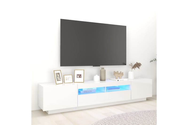 tv-skab med LED-lys 200x35x40 cm hvid højglans - Hvid - TV-borde