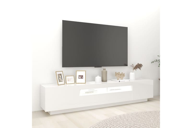 tv-skab med LED-lys 200x35x40 cm hvid højglans - Hvid - TV-borde