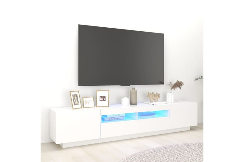 tv-skab med LED-lys 200x35x40 cm hvid - Hvid - Møbler - TV borde & mediemøbler - TV-borde