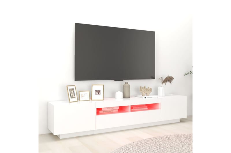 tv-skab med LED-lys 200x35x40 cm hvid - Hvid - Møbler - TV borde & mediemøbler - TV-borde