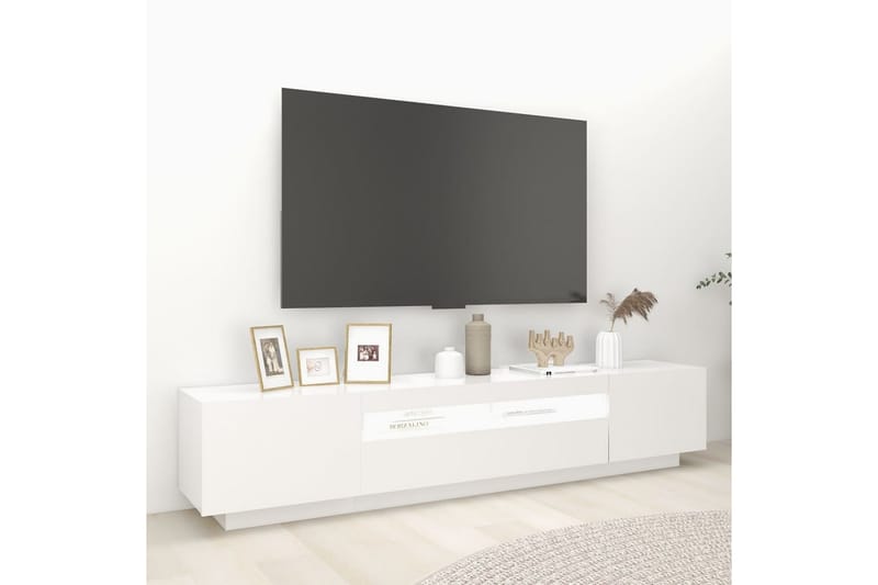 tv-skab med LED-lys 200x35x40 cm hvid - Hvid - Møbler - TV borde & mediemøbler - TV-borde