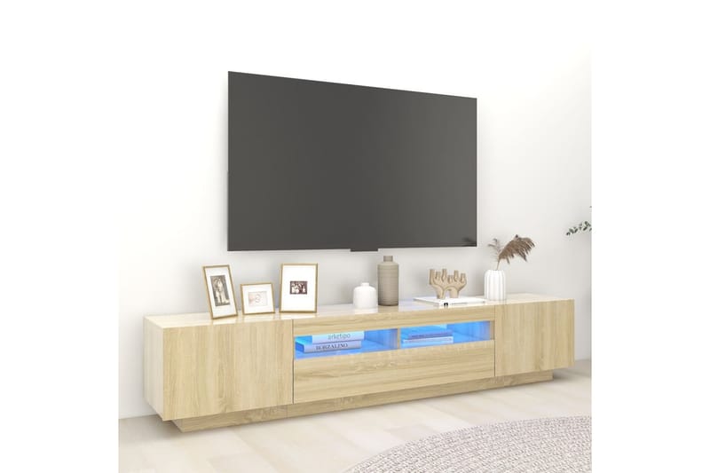 tv-skab med LED-lys 200x35x40 cm sonoma-eg - Brun - Møbler - TV borde & mediemøbler - TV-borde