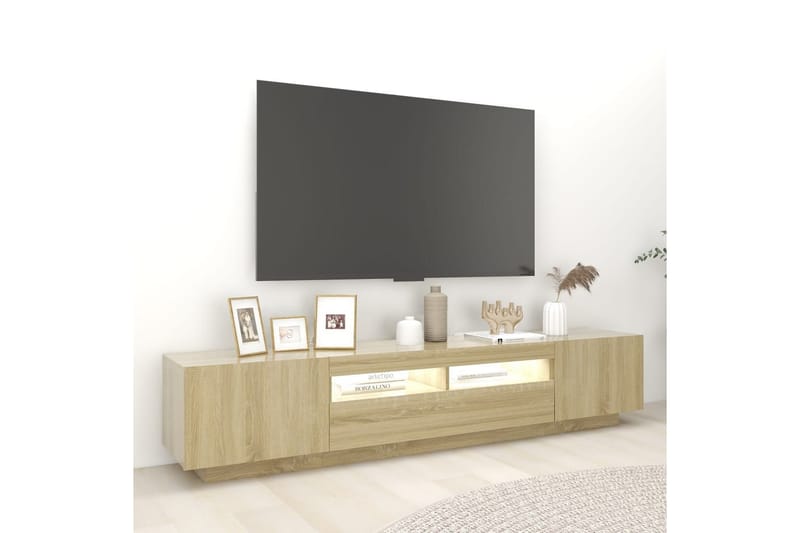 tv-skab med LED-lys 200x35x40 cm sonoma-eg - Brun - Møbler - TV borde & mediemøbler - TV-borde