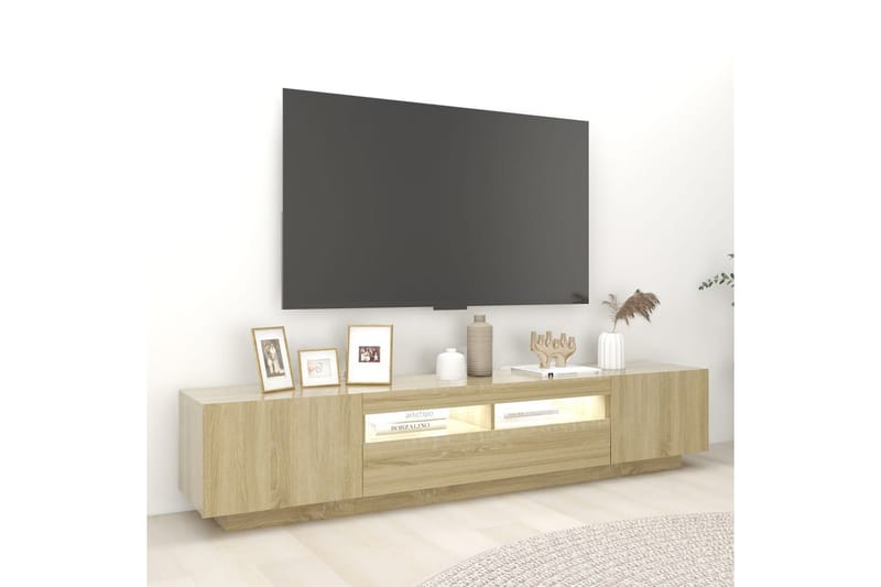 tv-skab med LED-lys 200x35x40 cm sonoma-eg - Brun - TV-borde