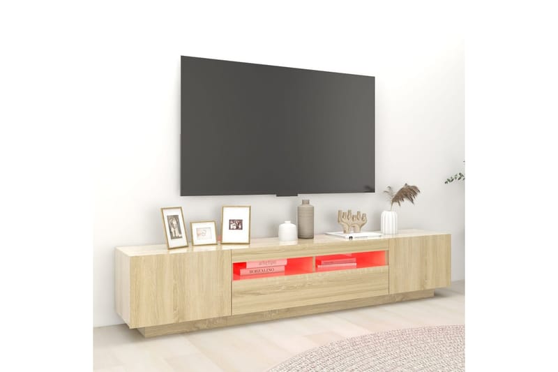 tv-skab med LED-lys 200x35x40 cm sonoma-eg - Brun - TV-borde
