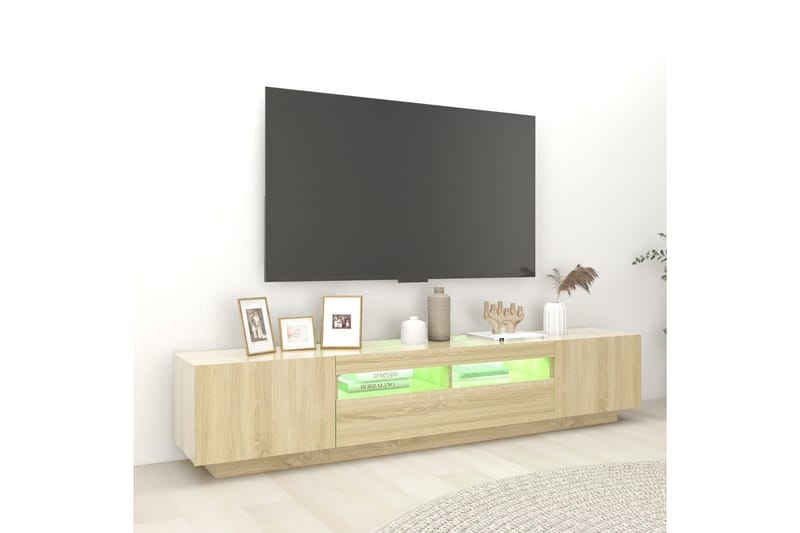 tv-skab med LED-lys 200x35x40 cm sonoma-eg - Brun - TV-borde