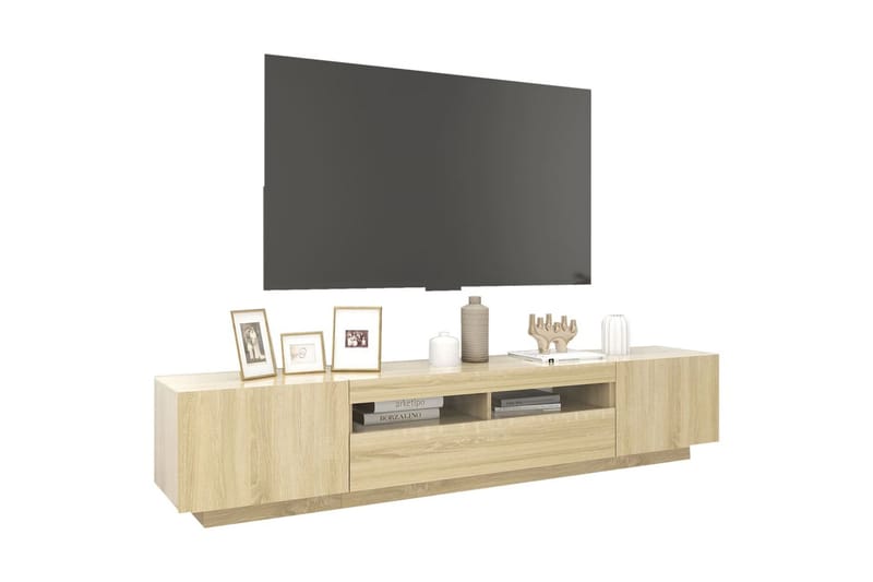 tv-skab med LED-lys 200x35x40 cm sonoma-eg - Brun - TV-borde