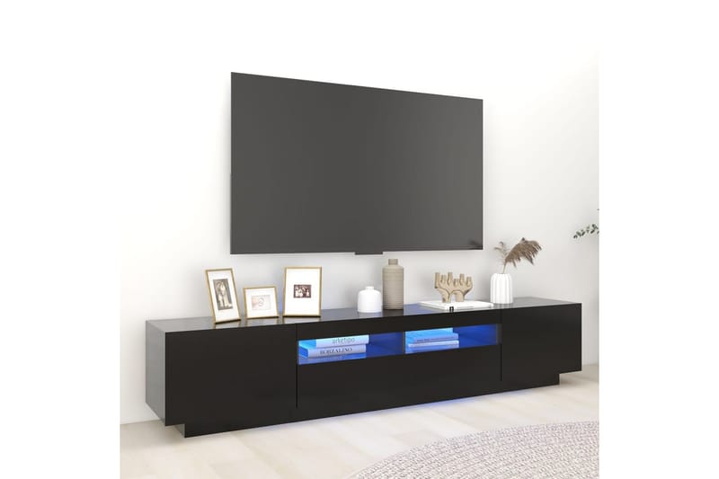 tv-skab med LED-lys 200x35x40 cm sort - Sort - TV-borde