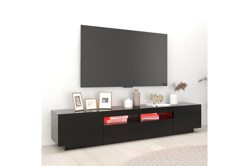 tv-skab med LED-lys 200x35x40 cm sort - Sort - TV-borde