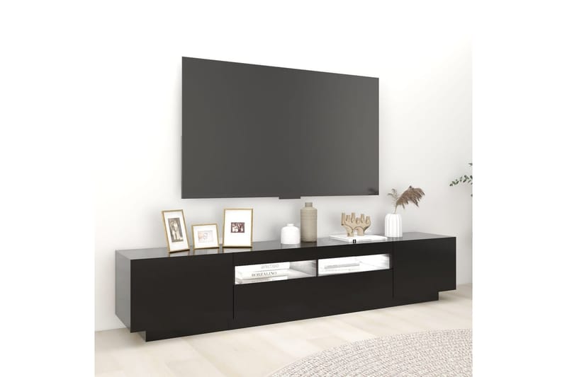 tv-skab med LED-lys 200x35x40 cm sort - Sort - TV-borde