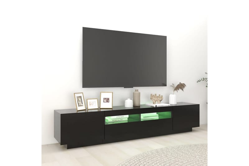 tv-skab med LED-lys 200x35x40 cm sort - Sort - TV-borde