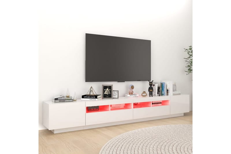 tv-skab med LED-lys 260x35x40 cm hvid højglans - Hvid - TV-borde