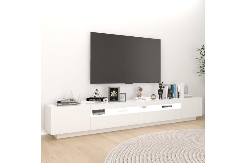 tv-skab med LED-lys 260x35x40 cm hvid - Hvid - Møbler - TV borde & mediemøbler - TV-borde