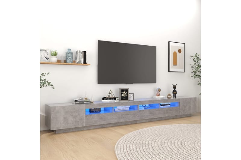 tv-skab med LED-lys 300x35x40 cm betongrå - Grå - TV-borde