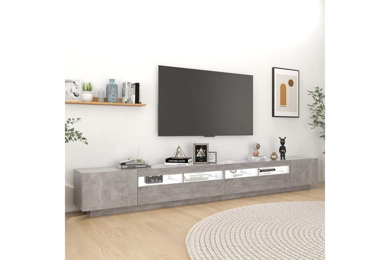 tv-skab med LED-lys 300x35x40 cm betongrå - Grå - TV-borde