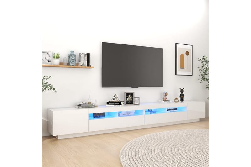 tv-skab med LED-lys 300x35x40 cm hvid højglans - Hvid - TV-borde
