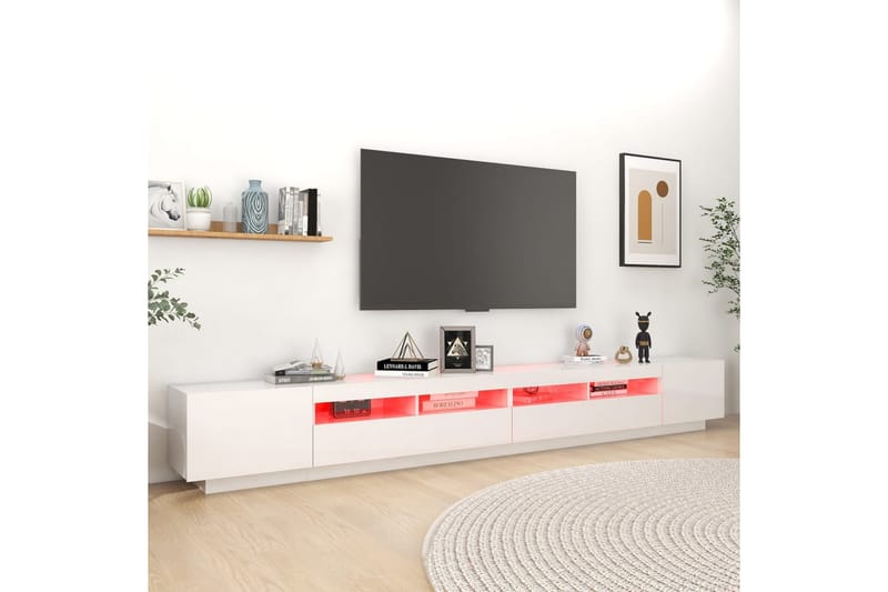 tv-skab med LED-lys 300x35x40 cm hvid højglans - Hvid - TV-borde