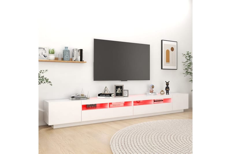 tv-skab med LED-lys 300x35x40 cm hvid - Hvid - TV-borde
