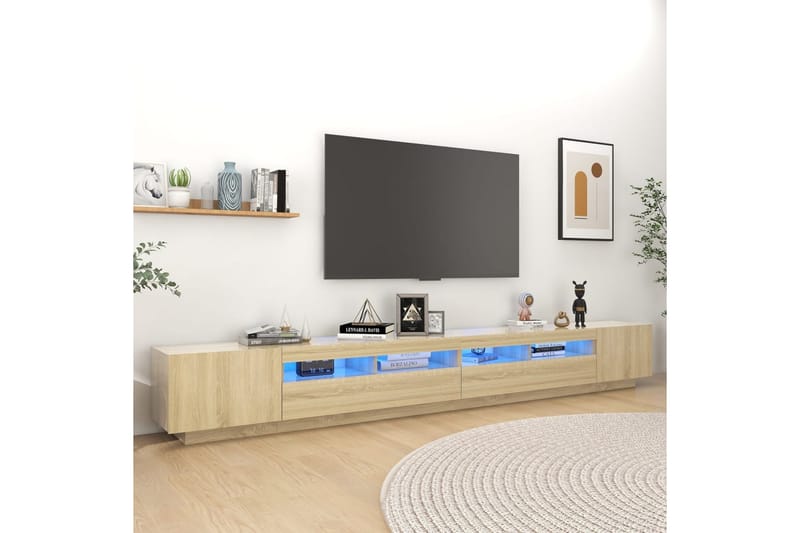 tv-skab med LED-lys 300x35x40 cm sonoma-eg - Brun - Møbler - TV borde & mediemøbler - TV-borde