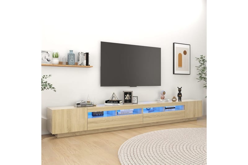 tv-skab med LED-lys 300x35x40 cm sonoma-eg - Brun - TV-borde
