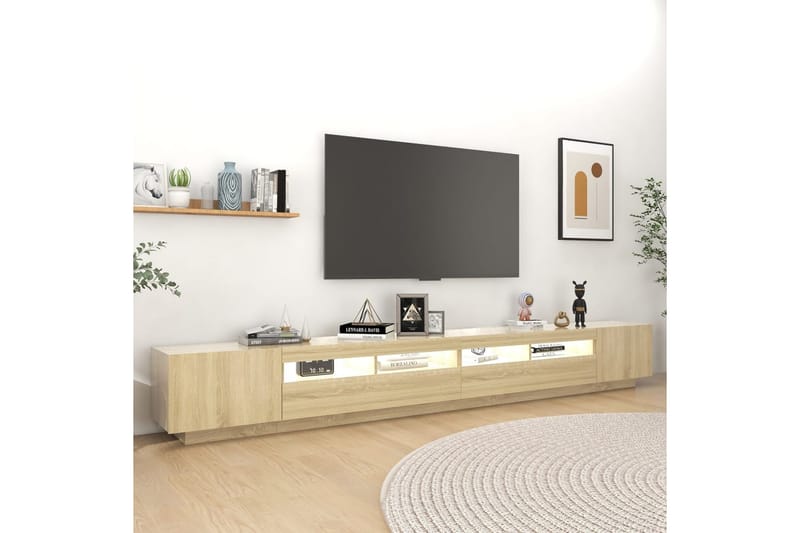 tv-skab med LED-lys 300x35x40 cm sonoma-eg - Brun - TV-borde