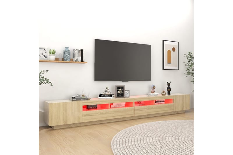 tv-skab med LED-lys 300x35x40 cm sonoma-eg - Brun - Møbler - TV borde & mediemøbler - TV-borde
