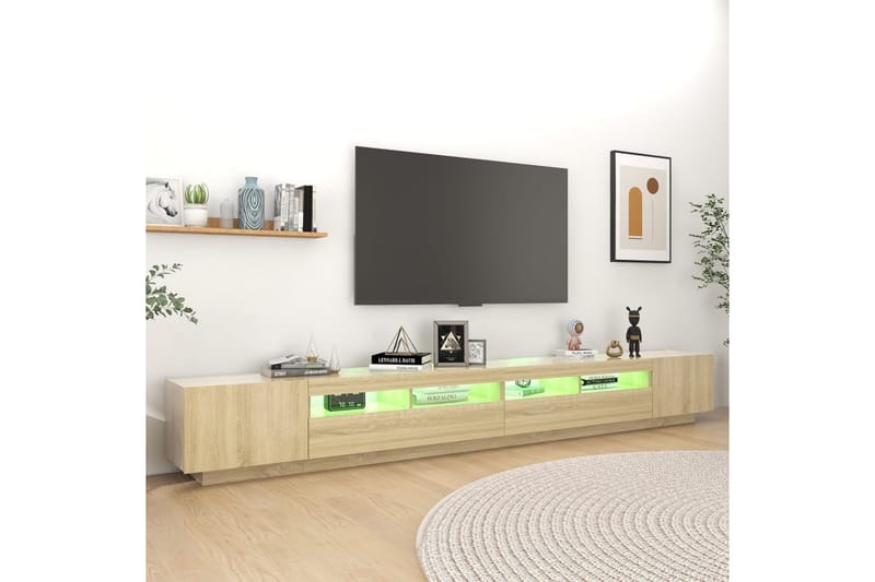 tv-skab med LED-lys 300x35x40 cm sonoma-eg - Brun - TV-borde